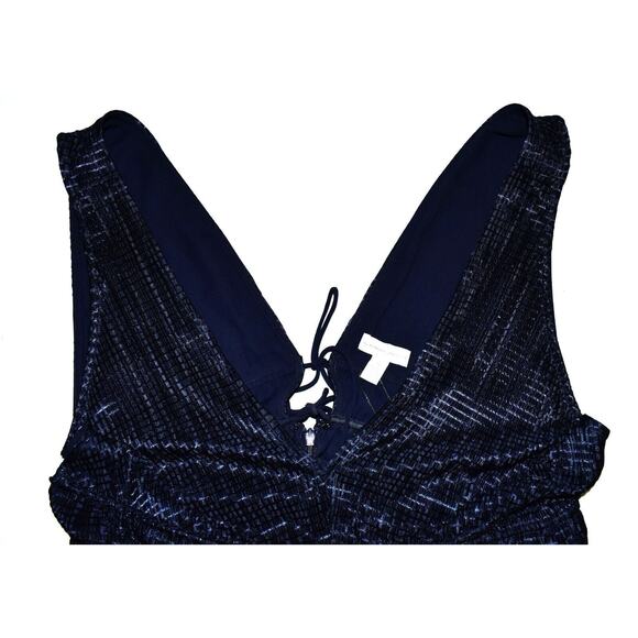 B2 NWT MONIQUE LHUILLIER Night Sky Deep V-neck Back Ties Sleeveless Dress Sz 16 - Picture 5 of 7